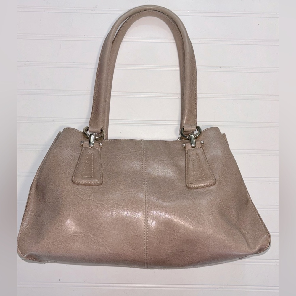 Liz Claiborne Womens Tan Bag Gold Tone Trim 13Wx 8.5H x 5.5W, Strap Drop 10"